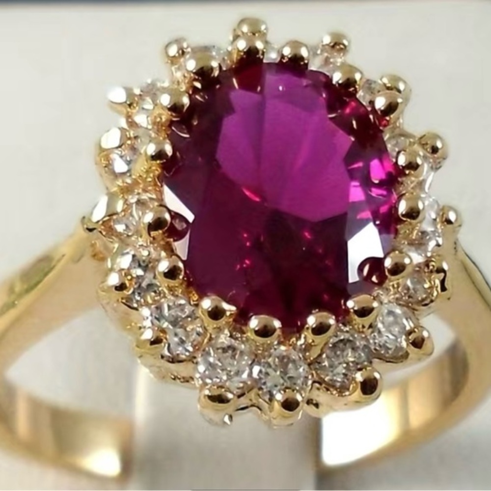 Ruby Red 18k Gold Plated Ring - image 1